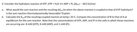 Solved 3- Consider the hydrolysis reaction of ATP: ATP | Chegg.com