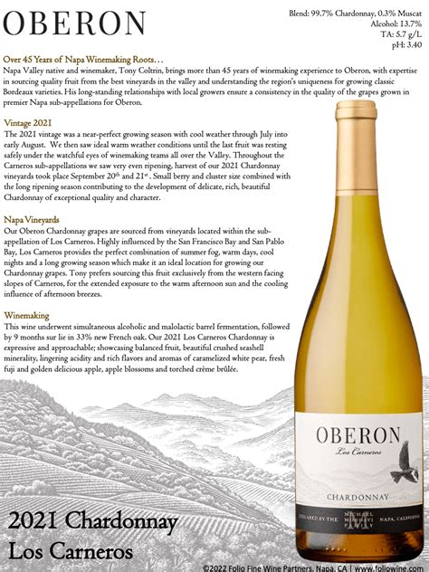 Oberon Chardonnay Los Carneros Folio Fine Wine Partners