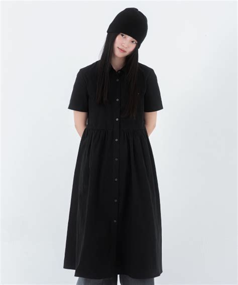 MUSINSA Miseki SEOUL Shirring Shirts Long One Piece BLACK