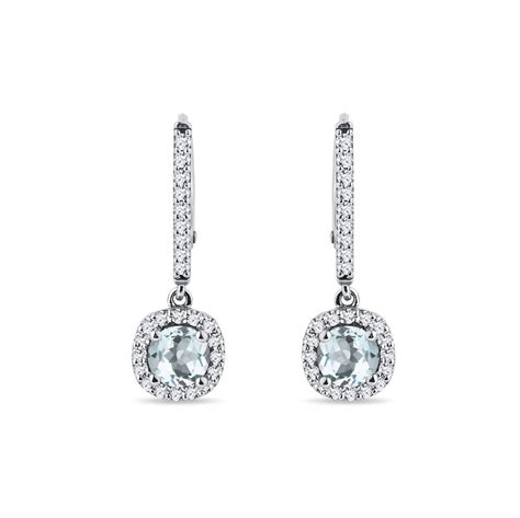 Boucles D Oreilles Deluxe En Or Blanc Avec Aigues Marines Et Diamants