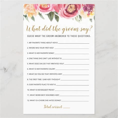 Editable What Did The Groom Say Bridal Shower Game Size X