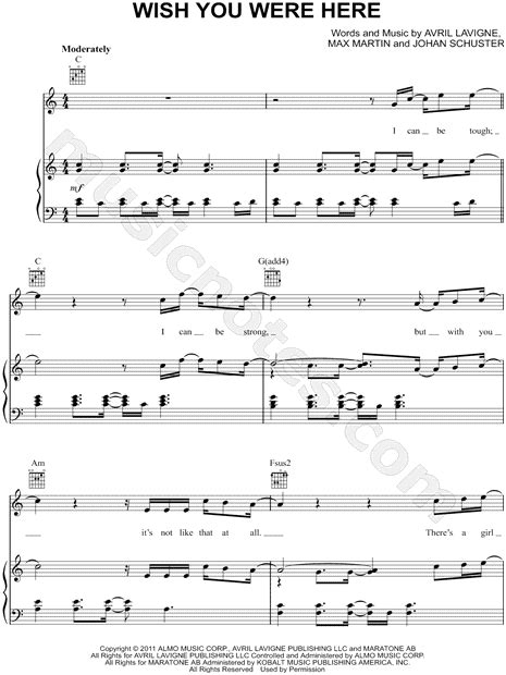 Avril Lavigne Wish You Were Here Sheet Music In C Major Transposable