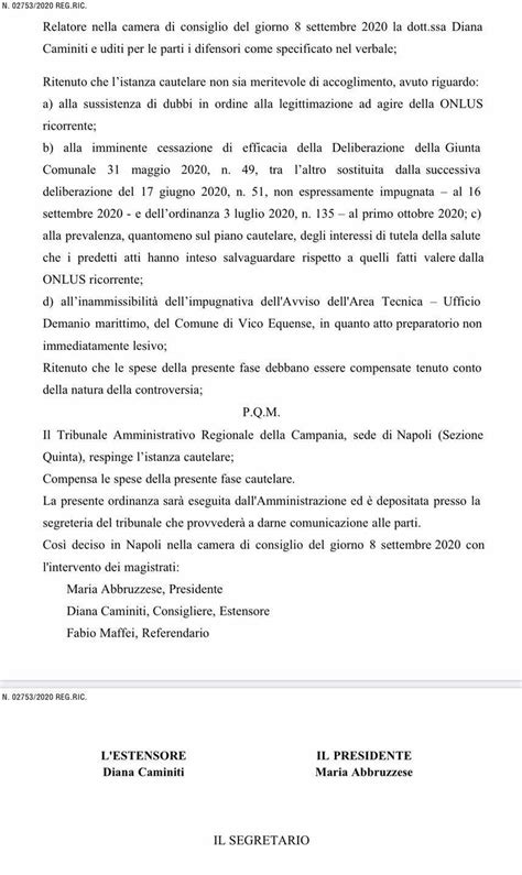 Vico Equense Rigettato Il Ricorso Dei VAS Contro Le Limitazioni Alle