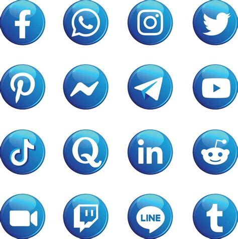 Icon Set - Social Media Button Blue 24684571 Vector Art at Vecteezy