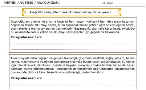 8 Sınıf Metnin Ana Fikri Ana Duygusu Türkçe Ödevi Morpa Kampüs