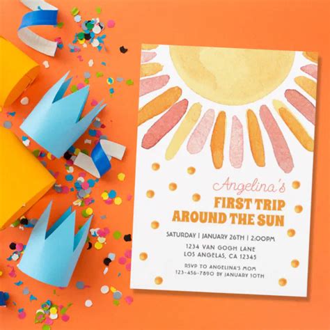 Boho First Trip Around The Sun Birthday Watercolor Invitation Zazzle