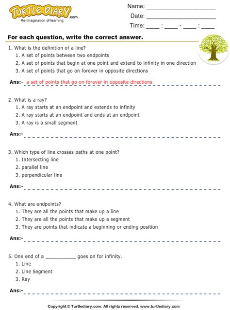 Questions On Lines Line Segments Rays Turtle Diary Worksheet