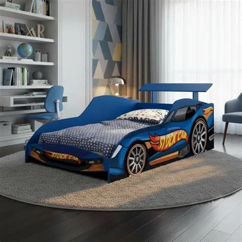 Cama De Solteiro Carro Stock Car Azul Promoção Envio Já Azul Hot