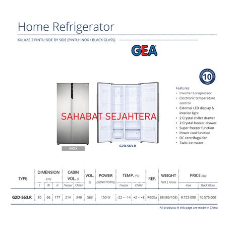 Jual Gea Home Refrigeration G D R Inox Kulkas Pintu Menyamping