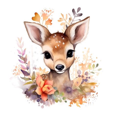 Premium Photo Watercolor Clipart Of A Cute Baby Deer With Flowers