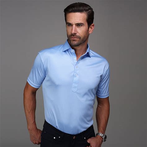 Semi Spread Collar Polo Light Blue Herringbone Collars And Co