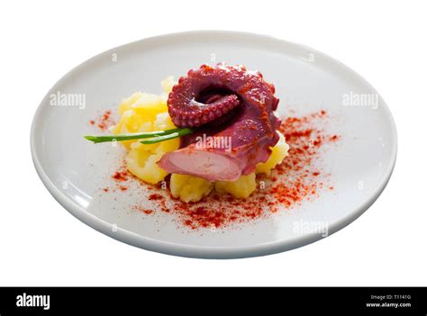 Healthy Cuisine Delicious Tentacle Of Octopus With Mashed Potatoes