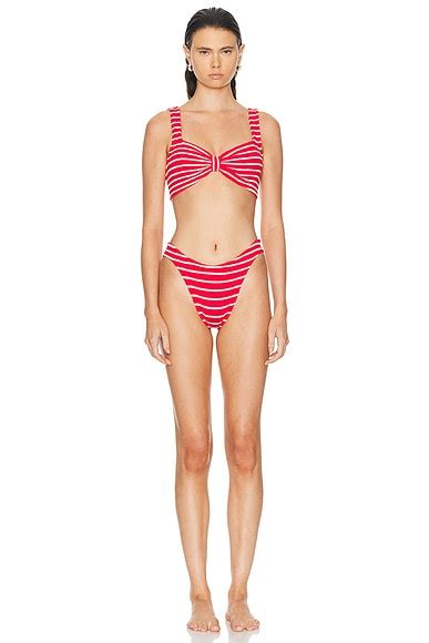 Hunza G Bonnie Bikini Set In Red White Stripe Fwrd