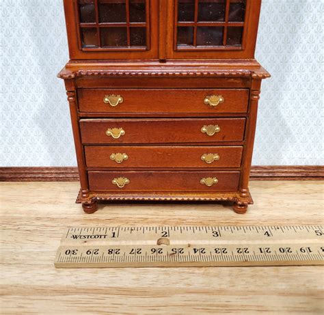 Dollhouse Tall Display Cabinet Hutch With Drawers Walnut Finish 112 Scale Furniture Miniature