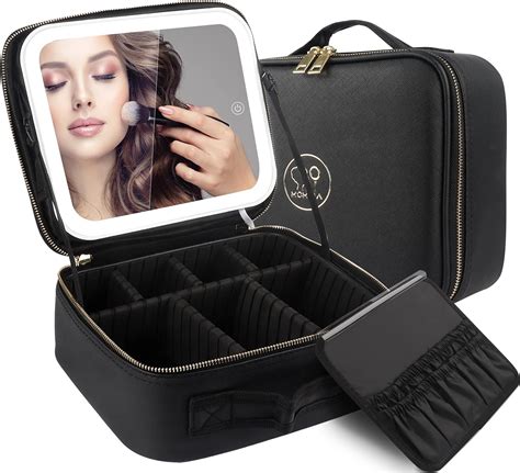 Momira Makeup Bag With Mirror And Light Travel Makeup Train