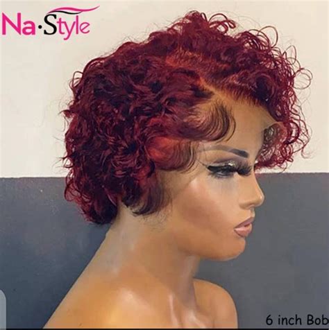 Burgundy Short Pixie Cut Bob Lace Red Curly Human Hair Wig Etsy