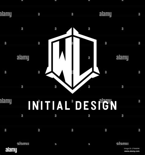 Wl Logo Initial With Shield Shape Design Style Vector Graphic Stock