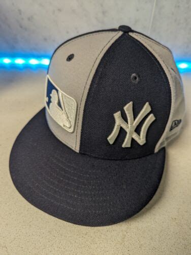 New Era Fifty New York Yankees Double Logo Fitted Blue Grey Hat Mens