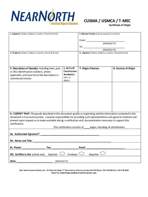 Fillable Online USMCA Certificate Of Origin Sample USMCA Form