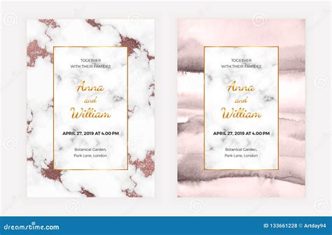 Marble Wedding Invitation Card With Rose Gold Foil And Watercolor