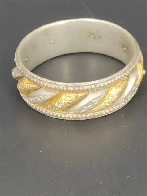 BRACELET ANCIEN ARGENT MASSIF OR BERBERE KABYLE 68 Gr Lune Soleil