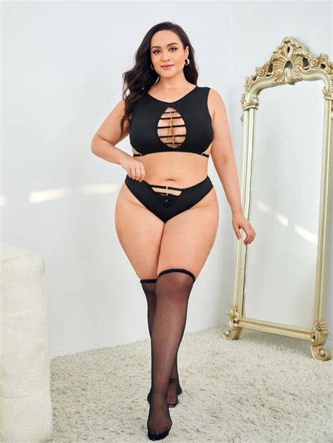 Is That The New Plus Ladder Cut Out Lingerie Set ROMWE USA