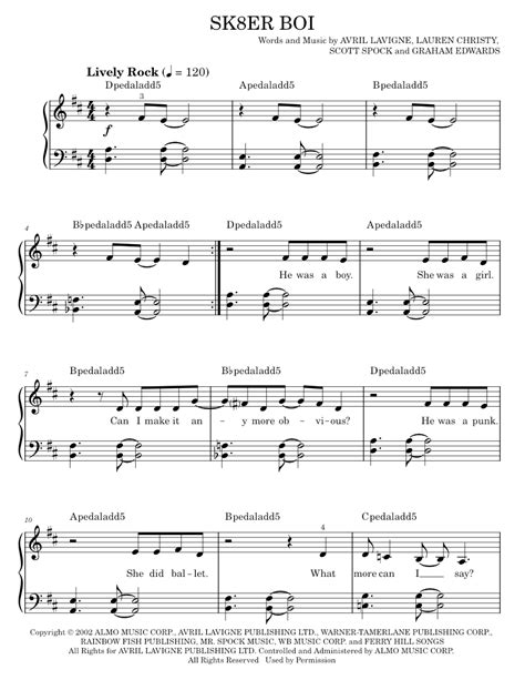 Play Official Version Of Sk8er Boi Sheet Music By Avril Lavigne For