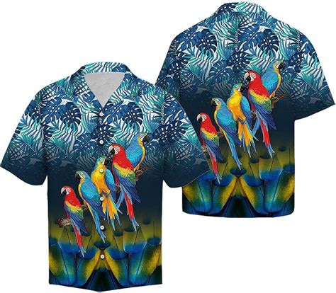 Parrot Forest Leaves Hawaiin Shirt Cotton Casual Button