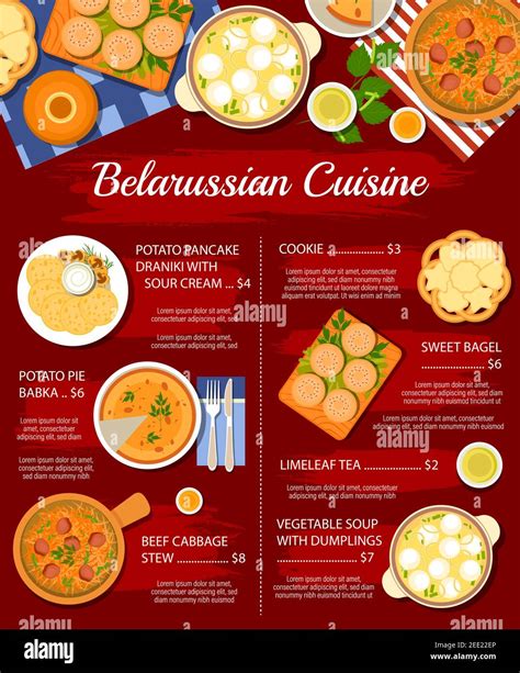 Belarussian Cuisine Food Restaurant Menu Dishes Vector Belarusian