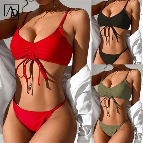 2023 New European And American Micro Bikini Solid Color Sexy Tie Thong