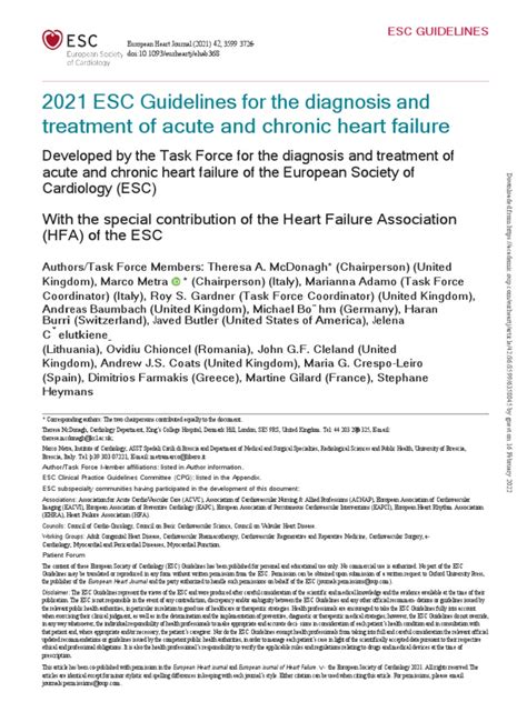 2021 Esc Guidelines For The Diagnosis And Treatment Of Acute And