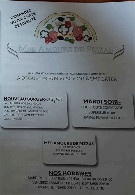 Mes Amours de Pizzas à Gennes val de loire menu et photos