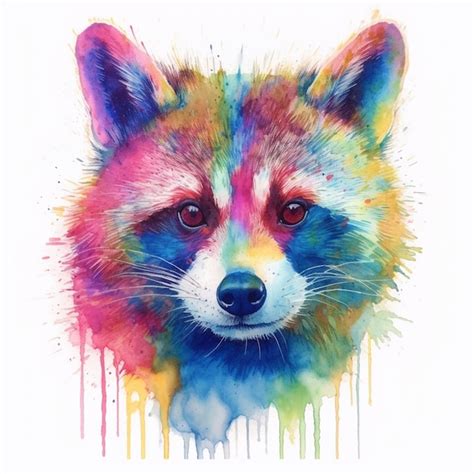 Premium Ai Image A Colorful Raccoon With A Red Nose And A Black Nose