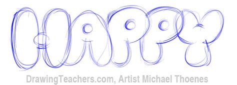 Bubble Letters - HAPPY in Bubble Style Graffiti Letters