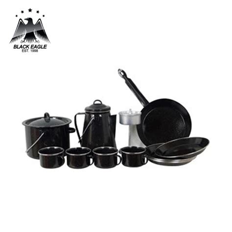 Black Color Enamel Camping Cookware Set With Stainless Steel Rim Buy