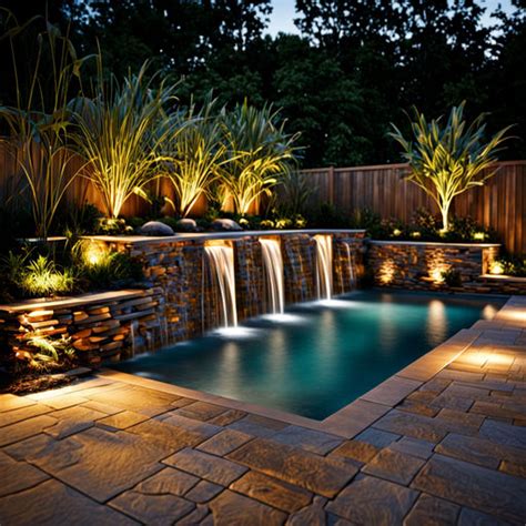 Design a residential pool with a waterfall and illuminated r... by ...