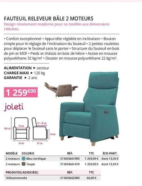 Promo Fauteuil Releveur Bâle 2 Moteurs Joleti chez Distri Club Médical