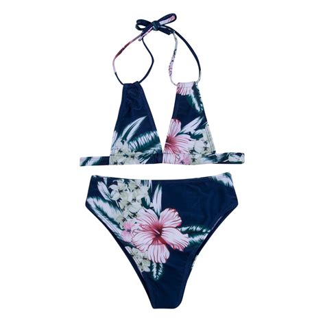 Sexy Bikini Floral Para Mujer Conjunto Push Up Estampado De Cintura Alta Traje De Baño De Playa