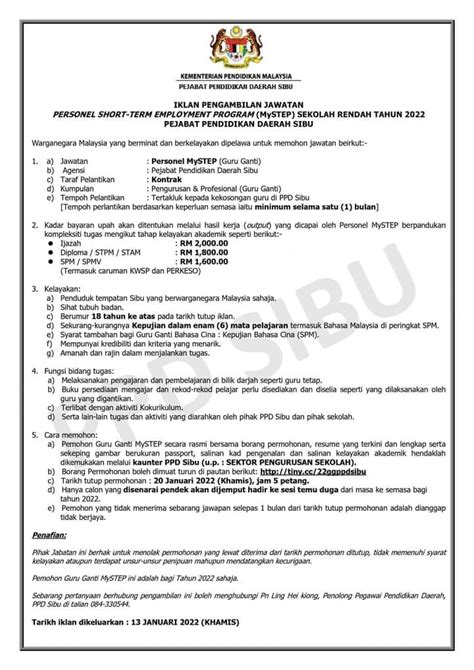 Iklan Jawatan Pejabat Pendidikan Daerah Sibu Jobs Hub