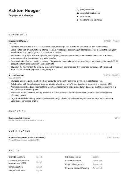 Engagement Manager Resume Example