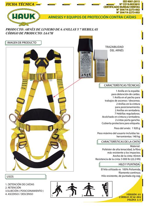 Descripción Y Ficha Técnica L6a7h Arnes Arneses Y Equipos De