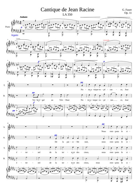 Prueba Cantique De Jean Racine Sheet Music For Piano Bass Guitar