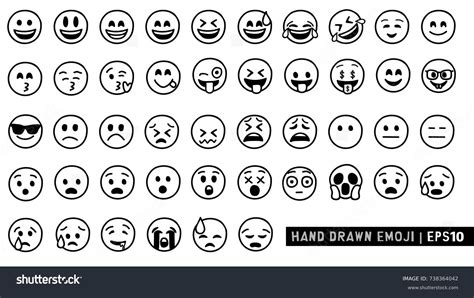 Hand Drawn Emoji Black White Design Stock Vector (Royalty Free ...