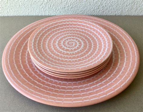 Service D Sert Grand Plat Et Assiettes Longchamp Rose Blanc