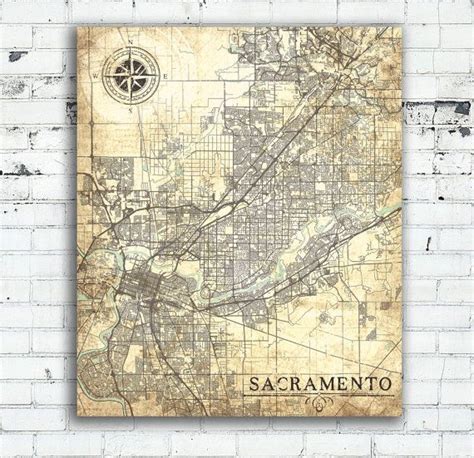 Sacramento California Vintage Map Sacramento City California Vintage Map Art Print Sacramento P