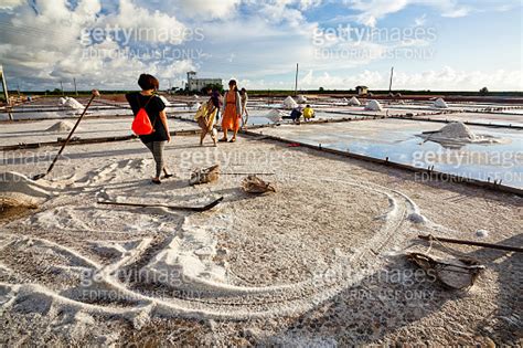 Tourists Are Visiting The Jingzaijiao Tile Paved Salt Fields In Tainan