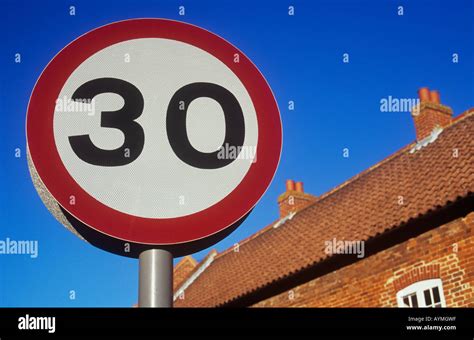 Close Up Of Thirty Miles Per Hour Speed Limit Sign Hi Res Stock