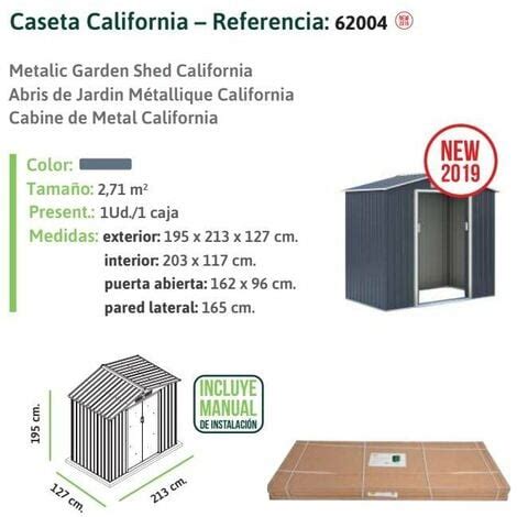 CASETA COBERTIZO METAL JARDIN CALIFORNIA COLOR GRIS