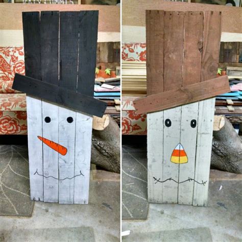 Reversible Pallet Snowman And Scarecrow Diy Projects Pallet Snowman