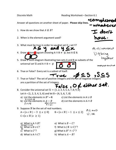 Solved Discrete Mathematics Reading Worksheet Answer All